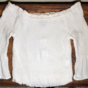 NWT PacSun Kendall & Kylie Off Shoulder Smocked Crop Top w/ Smocked Flowy Sleeve